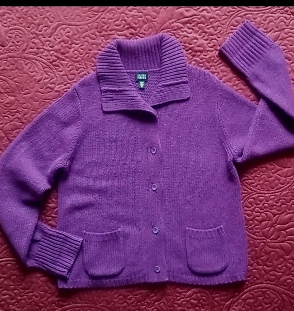 Eileen Fisher Wool-Cashmere-Angora blend cardigan